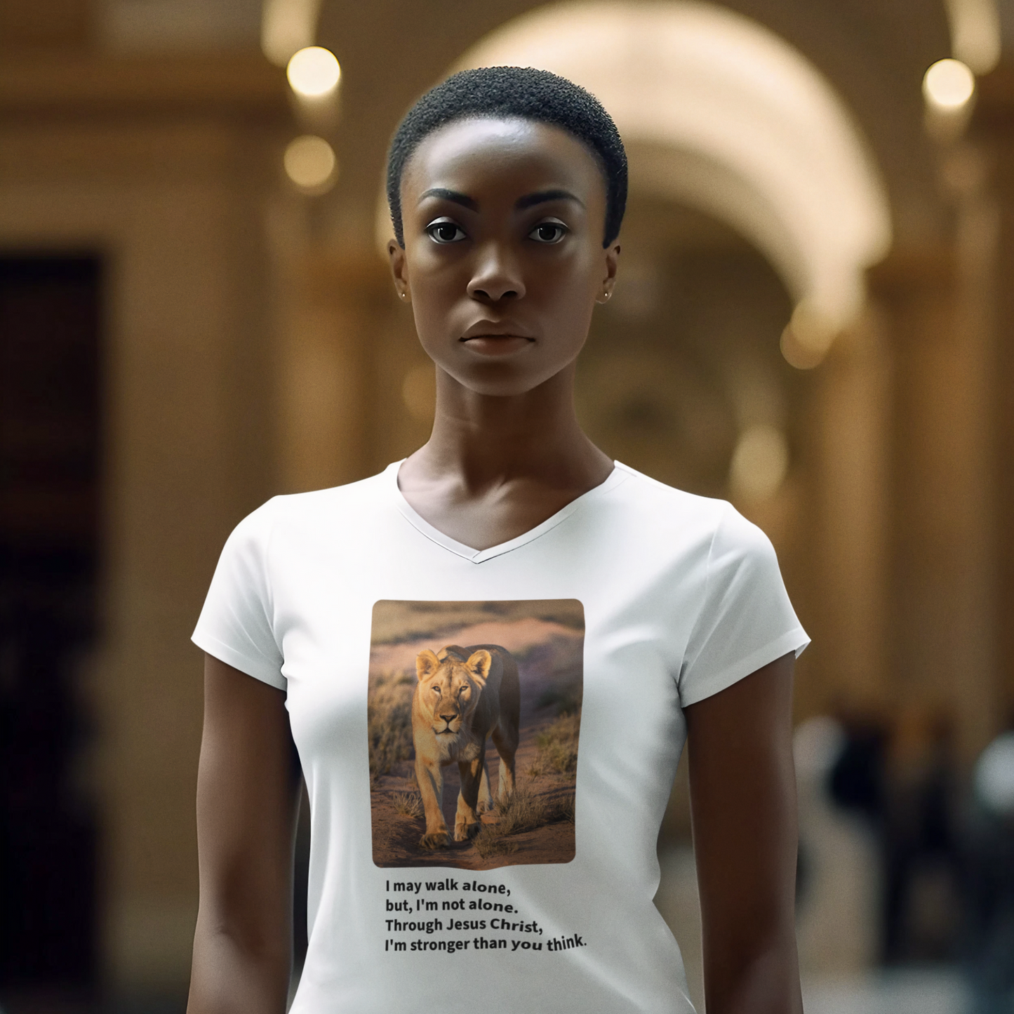 Women Inspirational Lioness Graphic T-Shirt: Strength in Faith