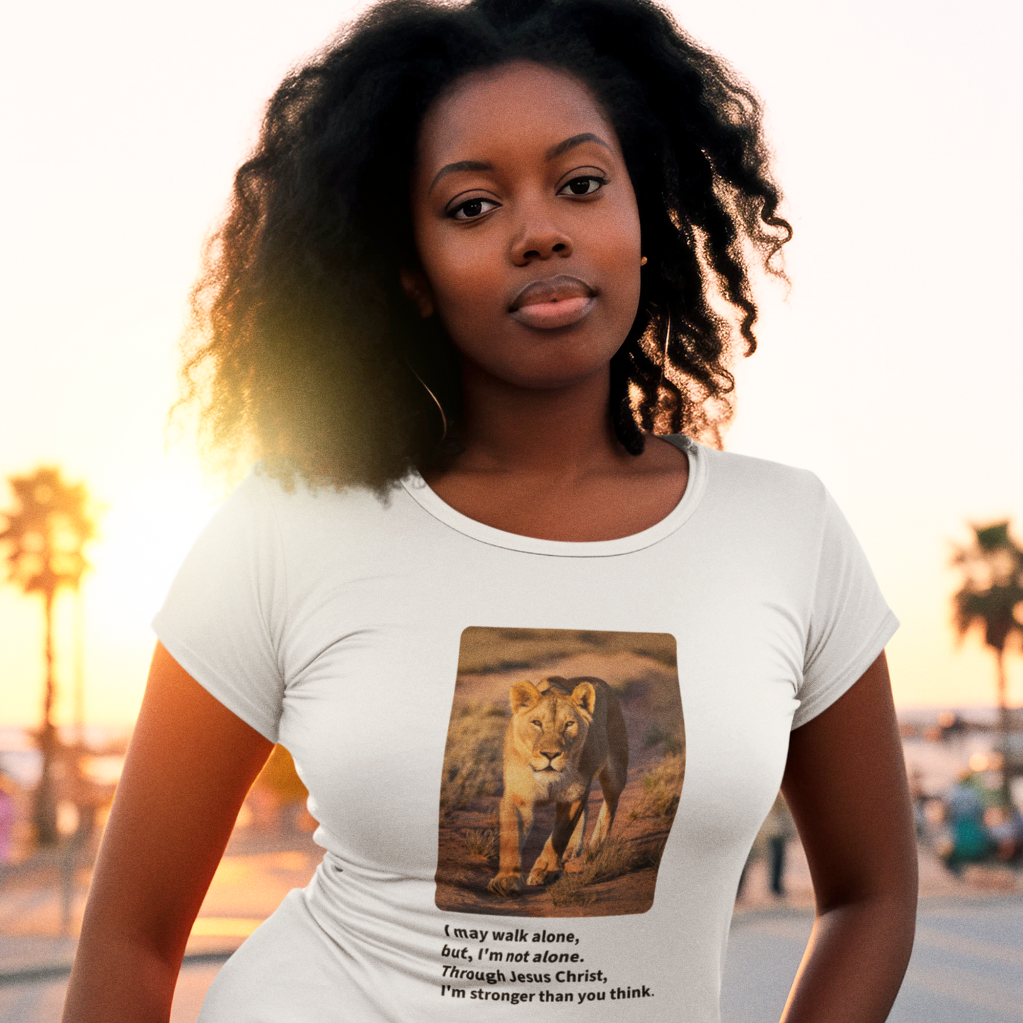 Women Inspirational Lioness Graphic T-Shirt: Strength in Faith