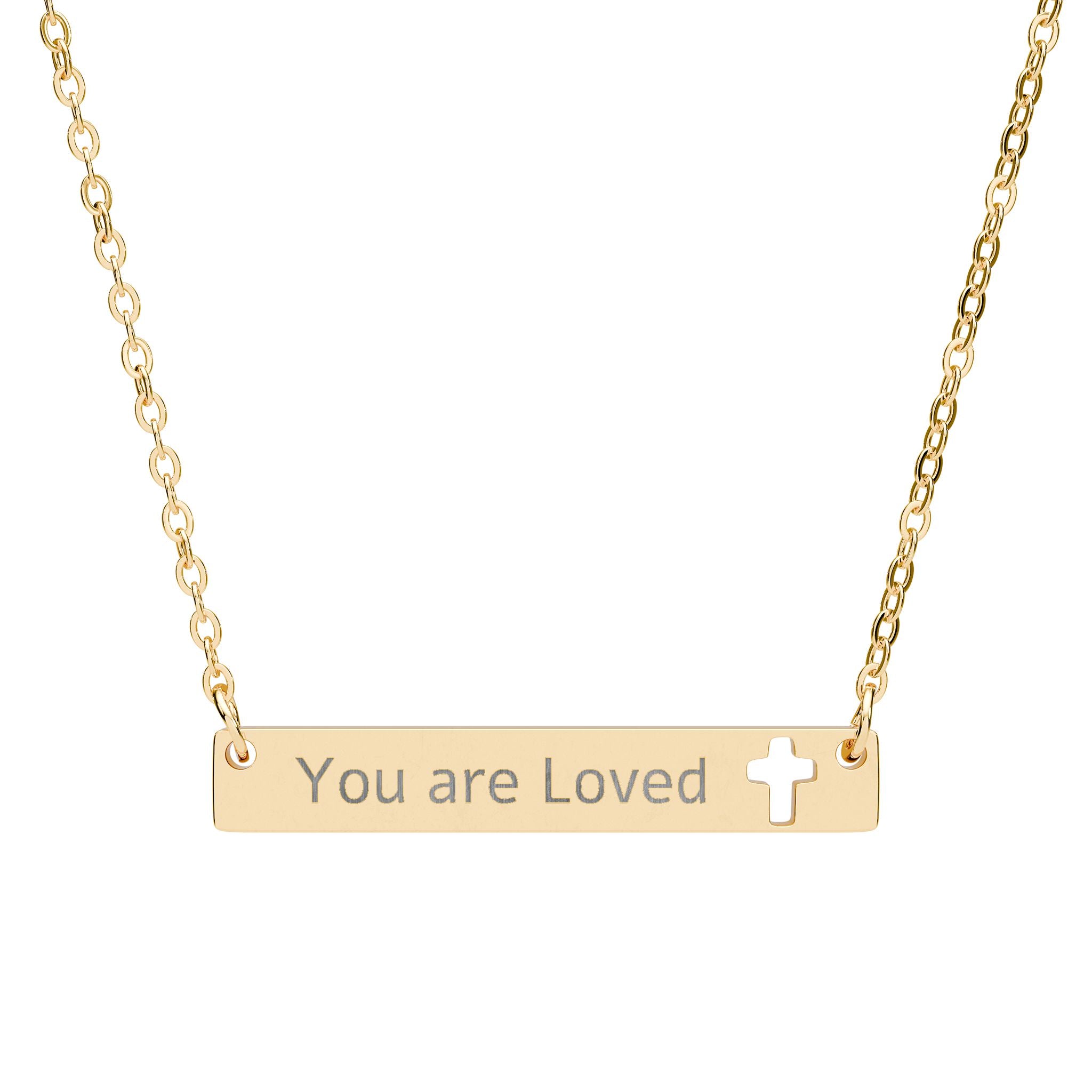 You are Loved Cutout Cross Bar Necklace (Engraving)